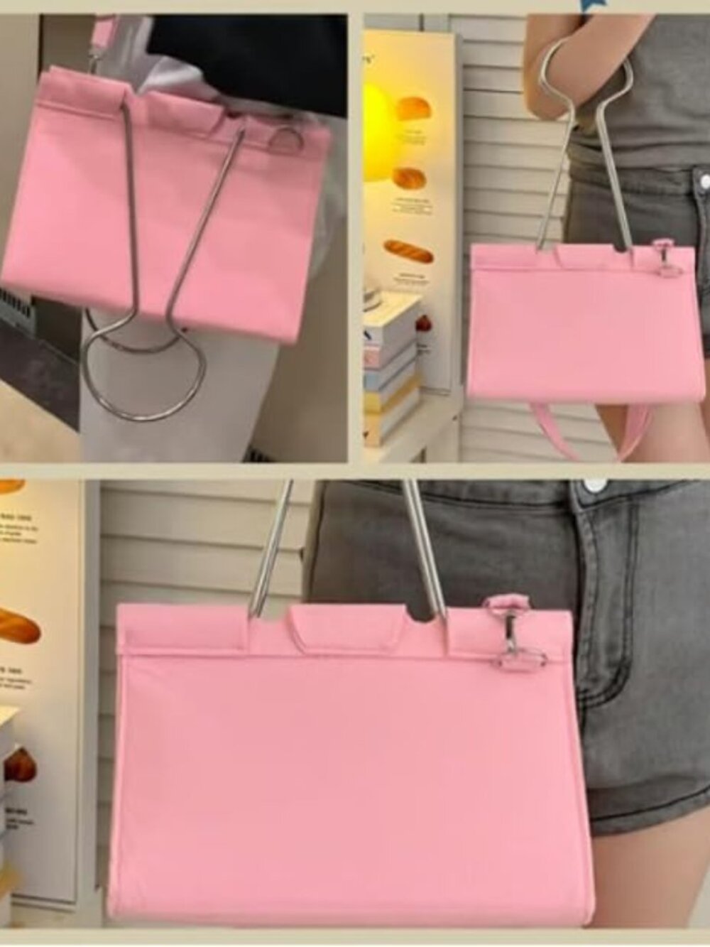 NEW Pink Quirky Binder Clip Shaped Felt Tote Bag Crossbody/Handbag/Purse - Picture 2 of 7